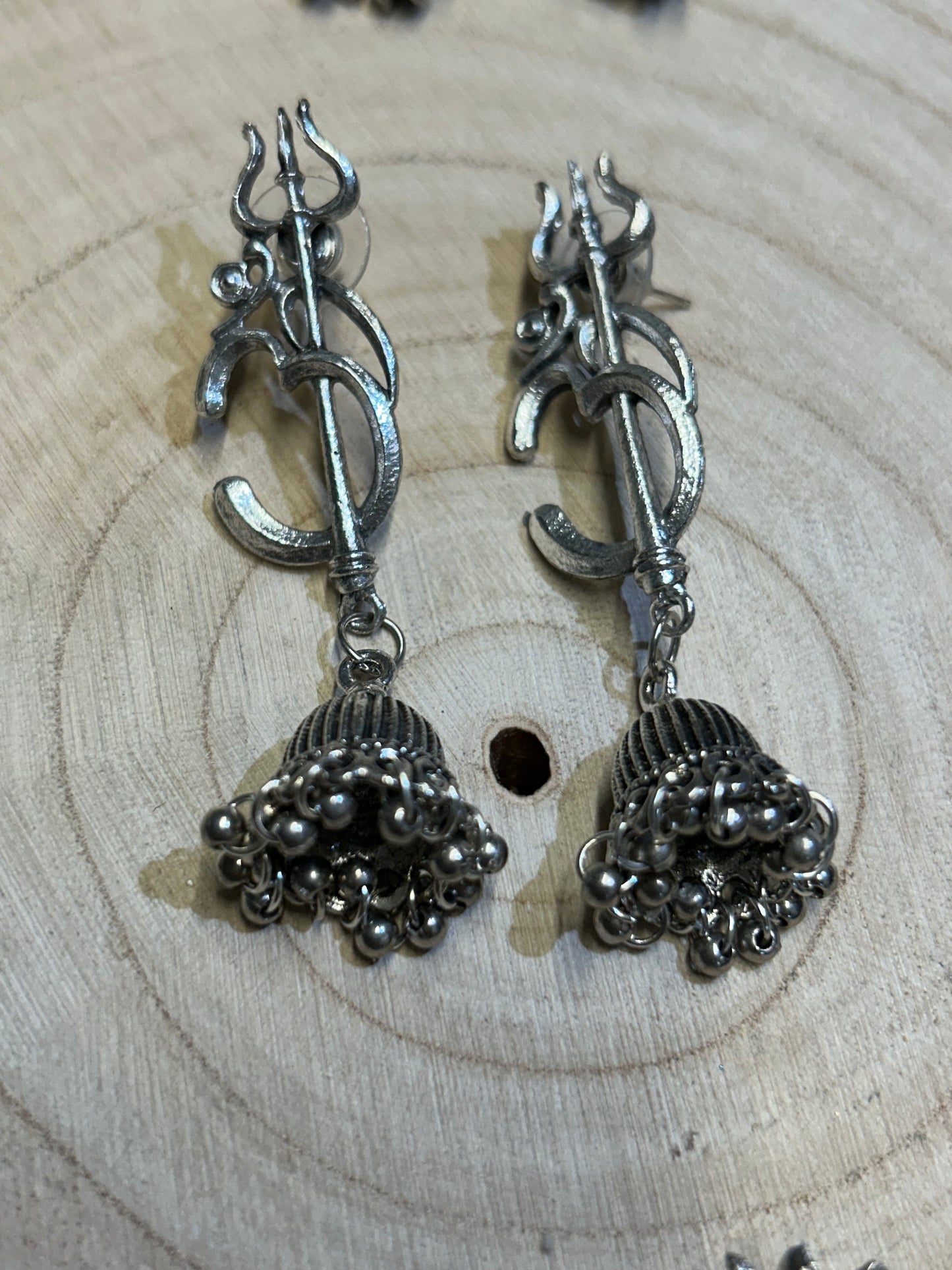 Oxidized Jhumki with Om and Trident