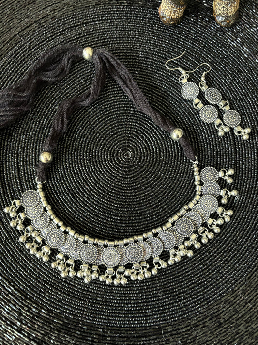 Series of coins - choker style necklace with earrings