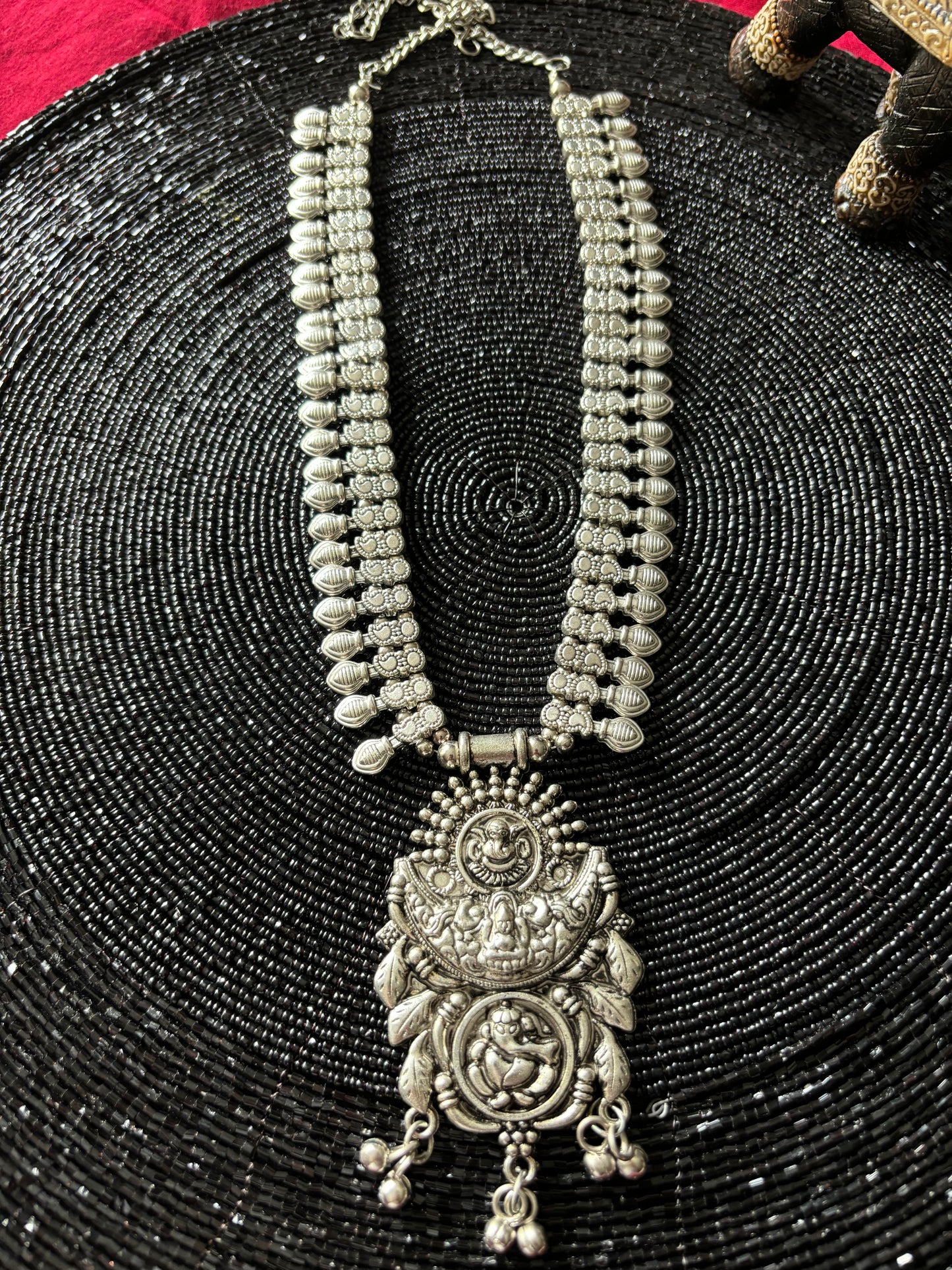 Ganesha and Sun - long oxidized necklace