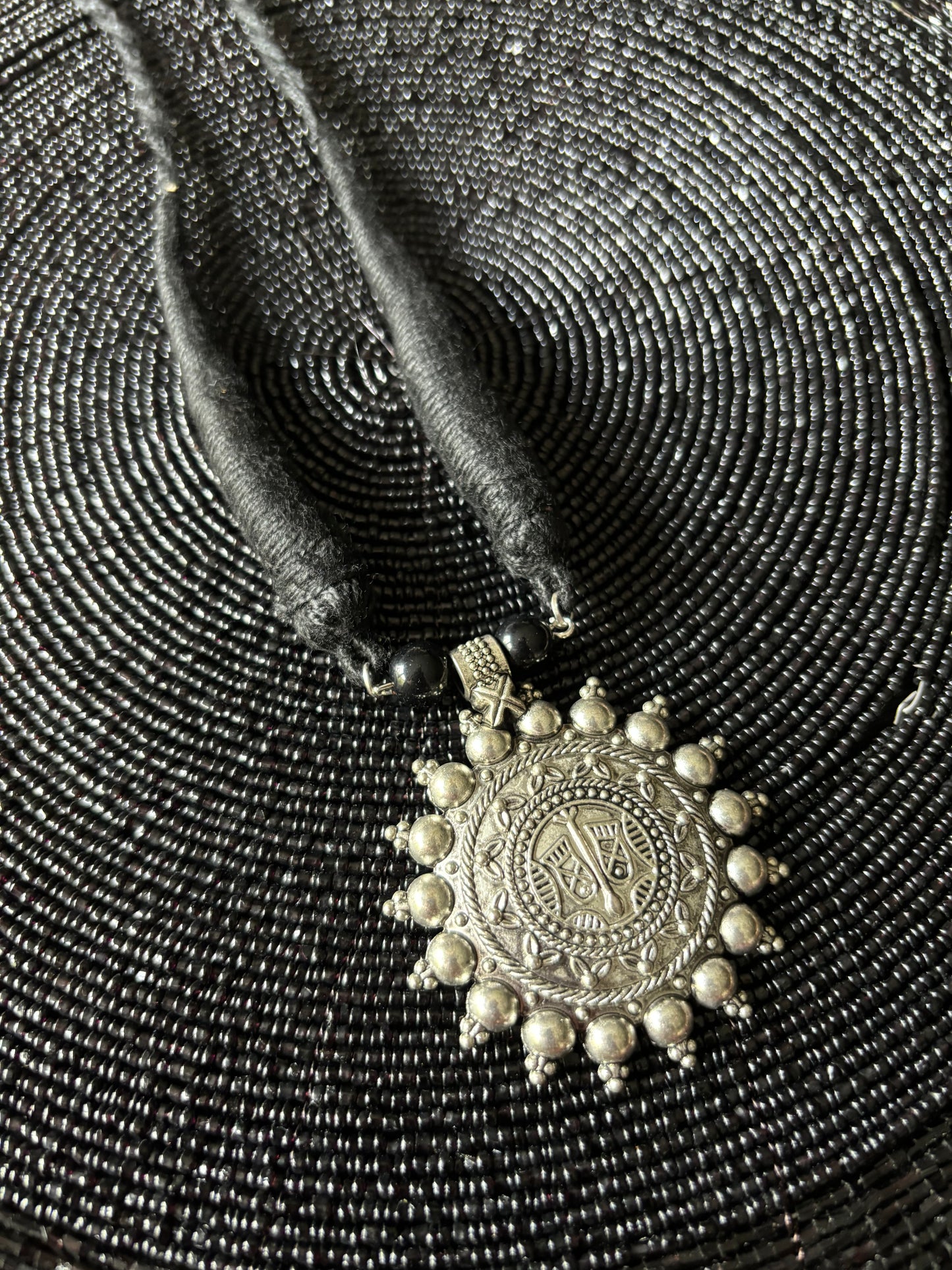 Glowing sun - long oxidized necklace with thread closure