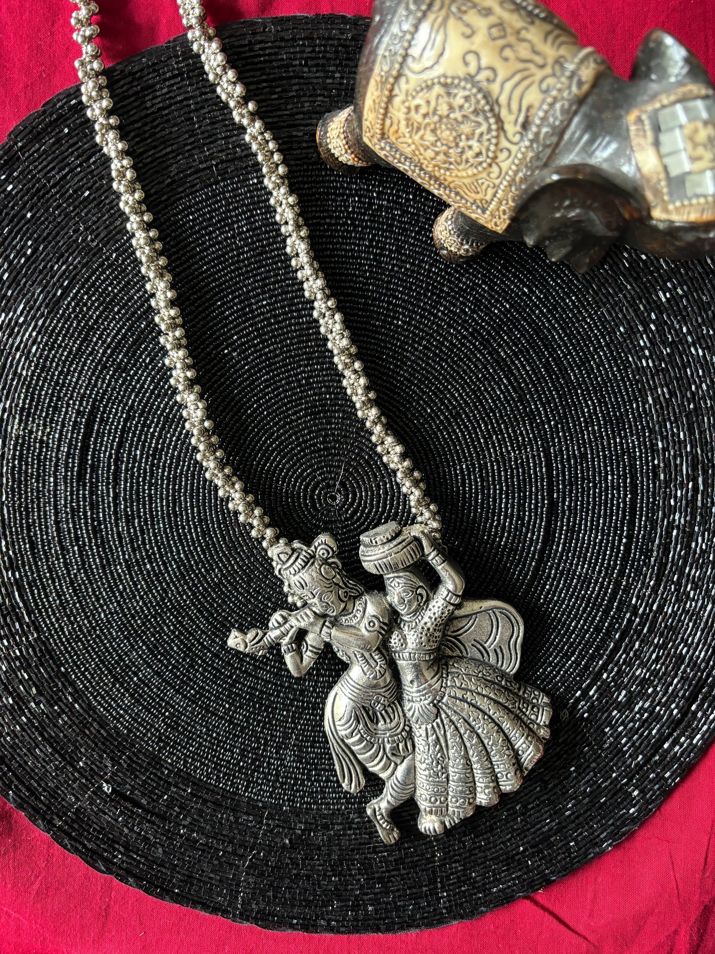 Long oxidized necklace - Radha Krishna