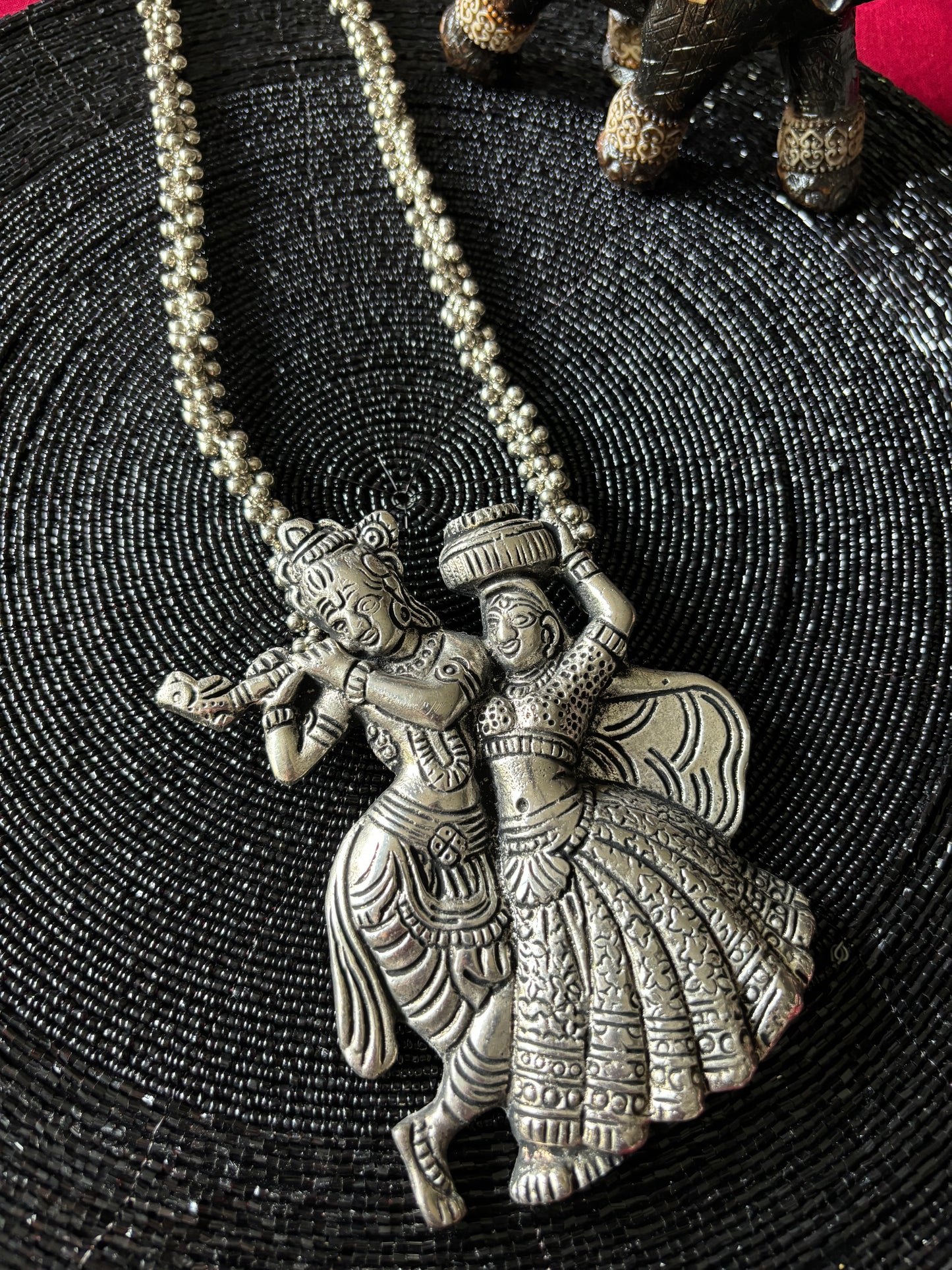 Long oxidized necklace - Radha Krishna