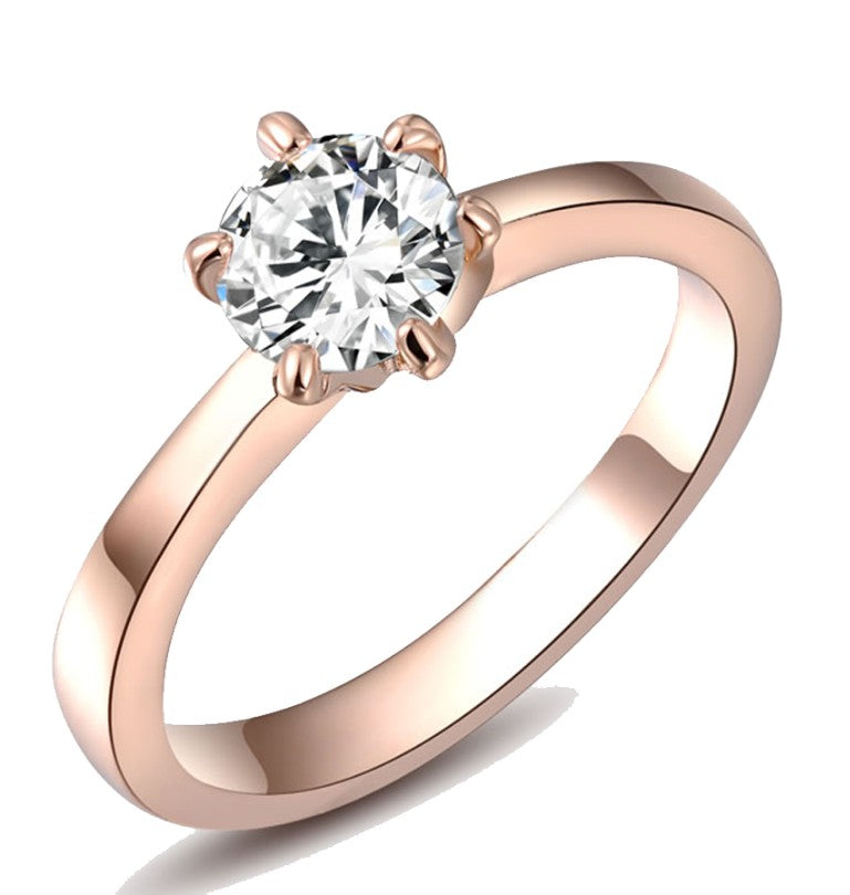 Single faux crystal ring - rosegold